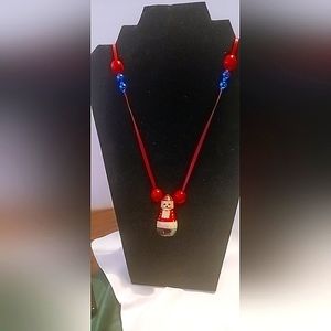 Hand painted Wooden German Soldier with adjustable ribbon tie Necklace